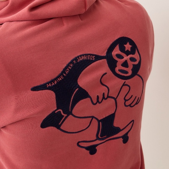 NWT!!! Marine Layer x Jarritos collab, embroidered hoodie, soft red, size Large! - Picture 3 of 4
